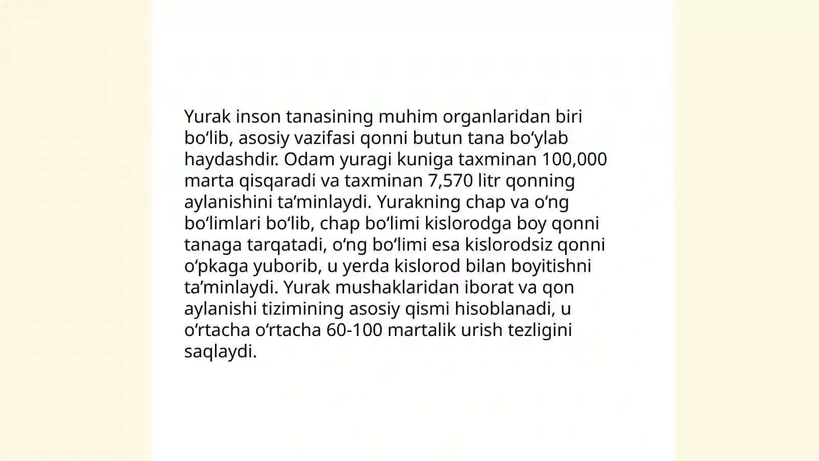 Qon aylanish tizimi. Yurak, tuzilishi vazifasi. "Bor yoki yo'q qonuni" 4