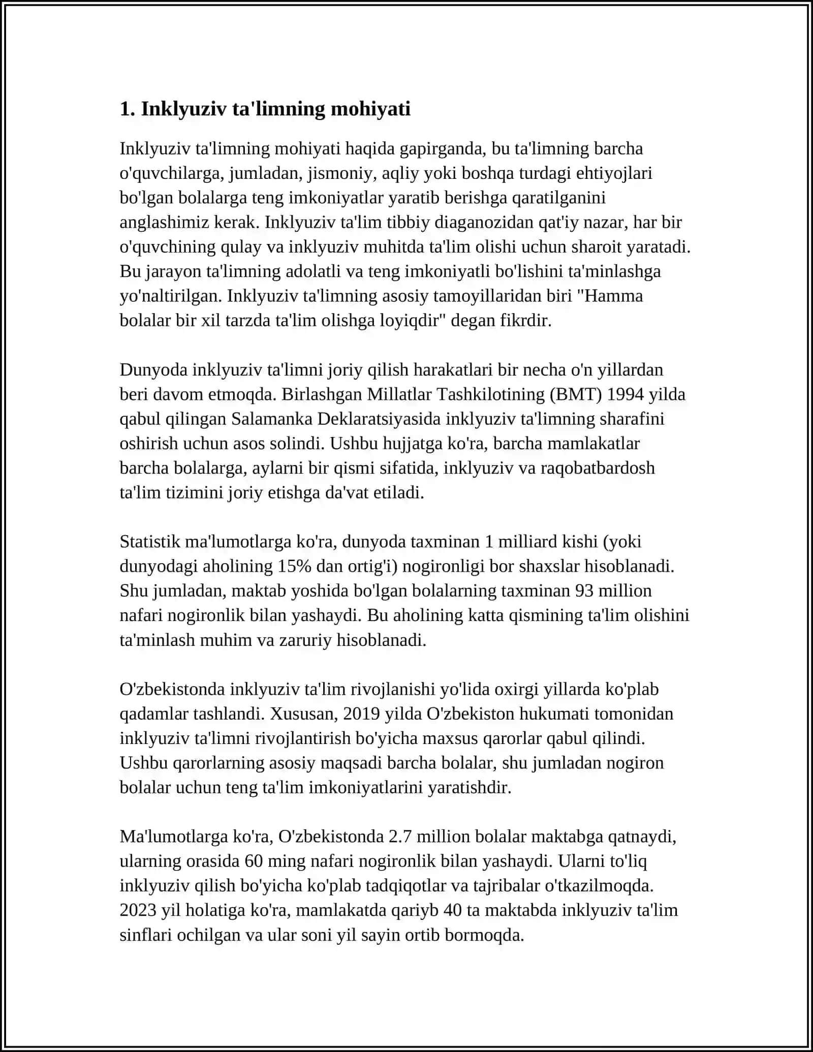 INKLYUZIV TA'LIMNING MOHIYATI INTEGRATSION TA'LIMDAN FARQI VA IJTIMOIY REABILITATSIYA 4