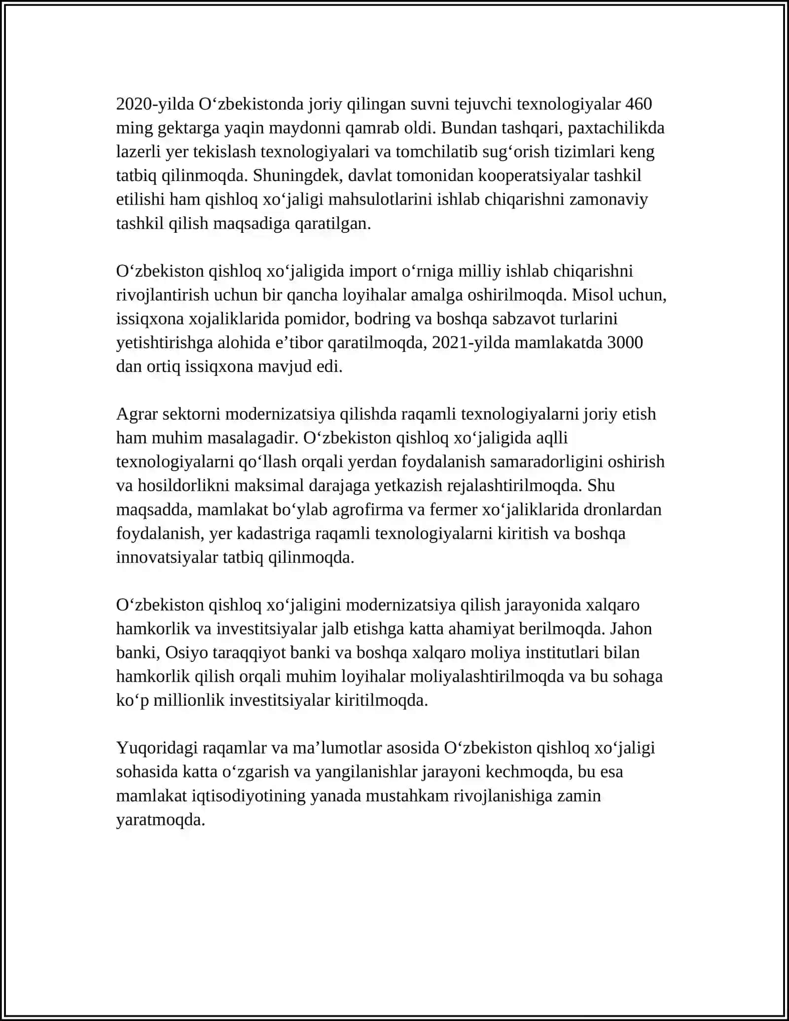 O‘ZBEKISTON RESPUBLIKASI QISHLOQ XO‘JALIGINI RIVOJLANTIRISHNING 2020-2030 YILLARGA MO‘LJALLANGAN STRATEGIYASI 4