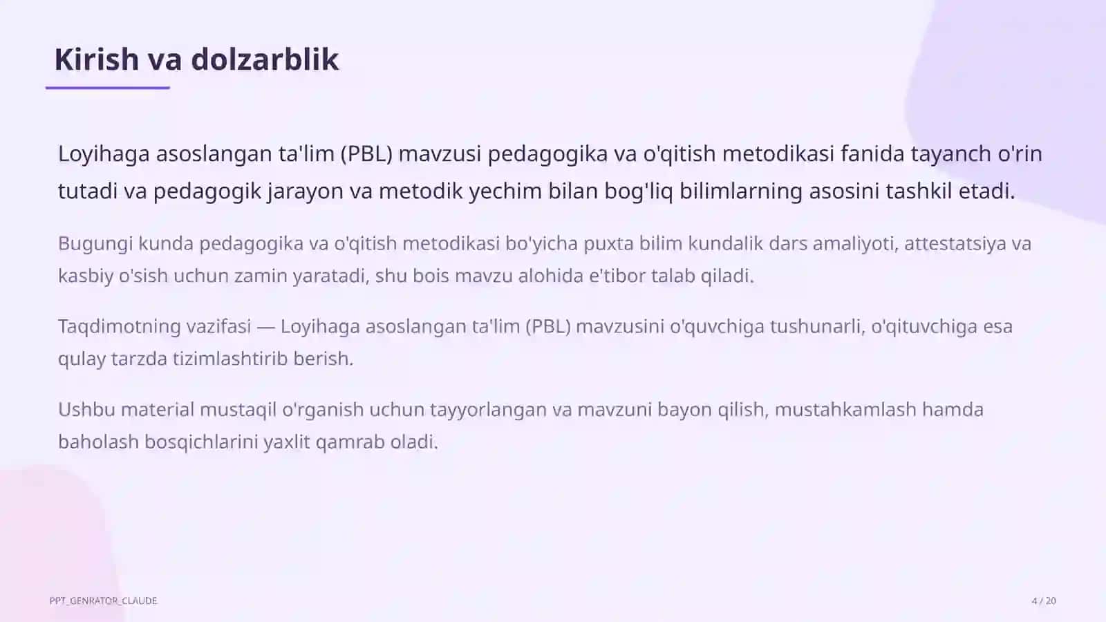 Loyihaga asoslangan ta'lim (PBL) 4