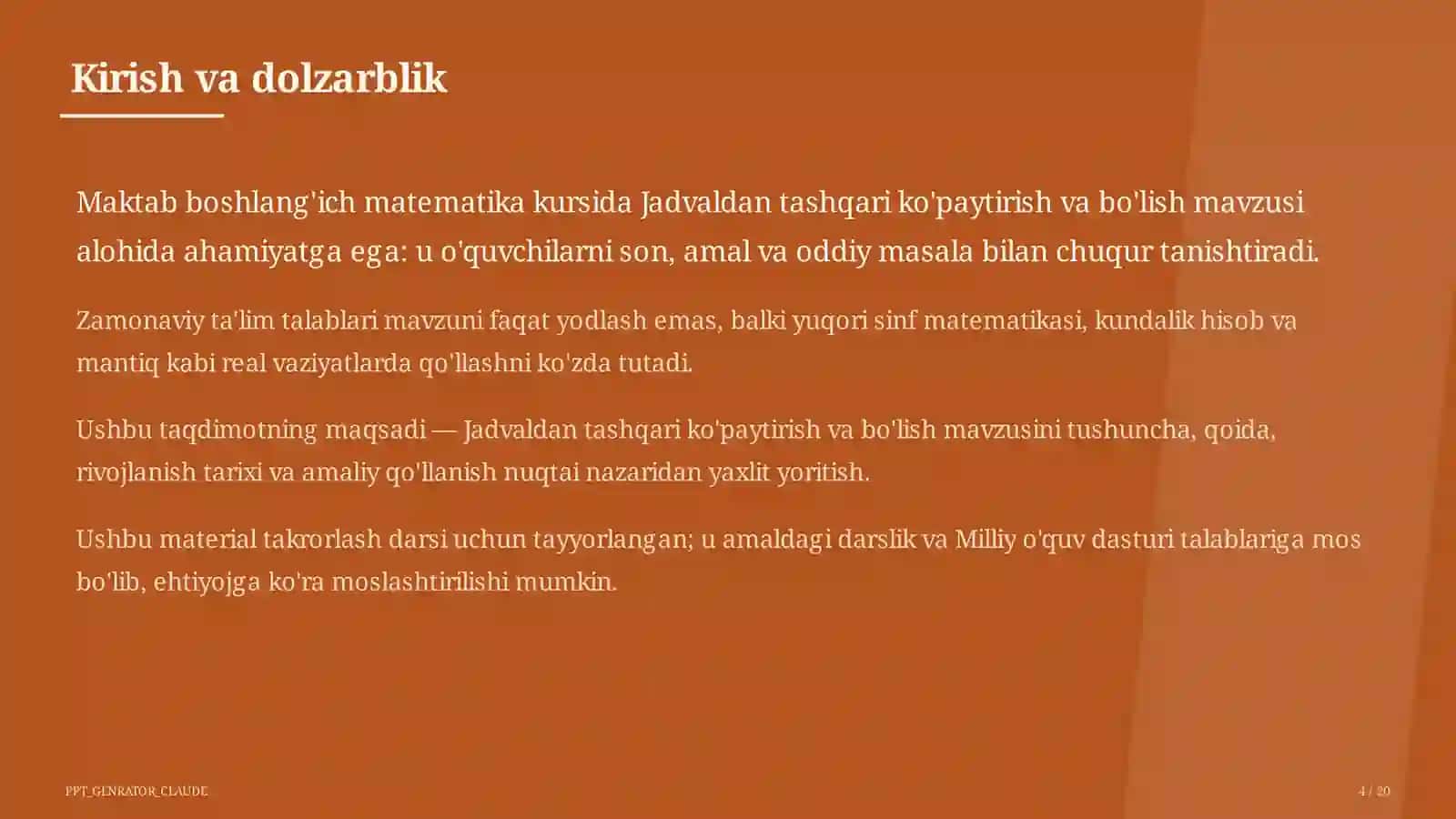 Jadvaldan tashqari ko'paytirish va bo'lish (3-sinf) 4