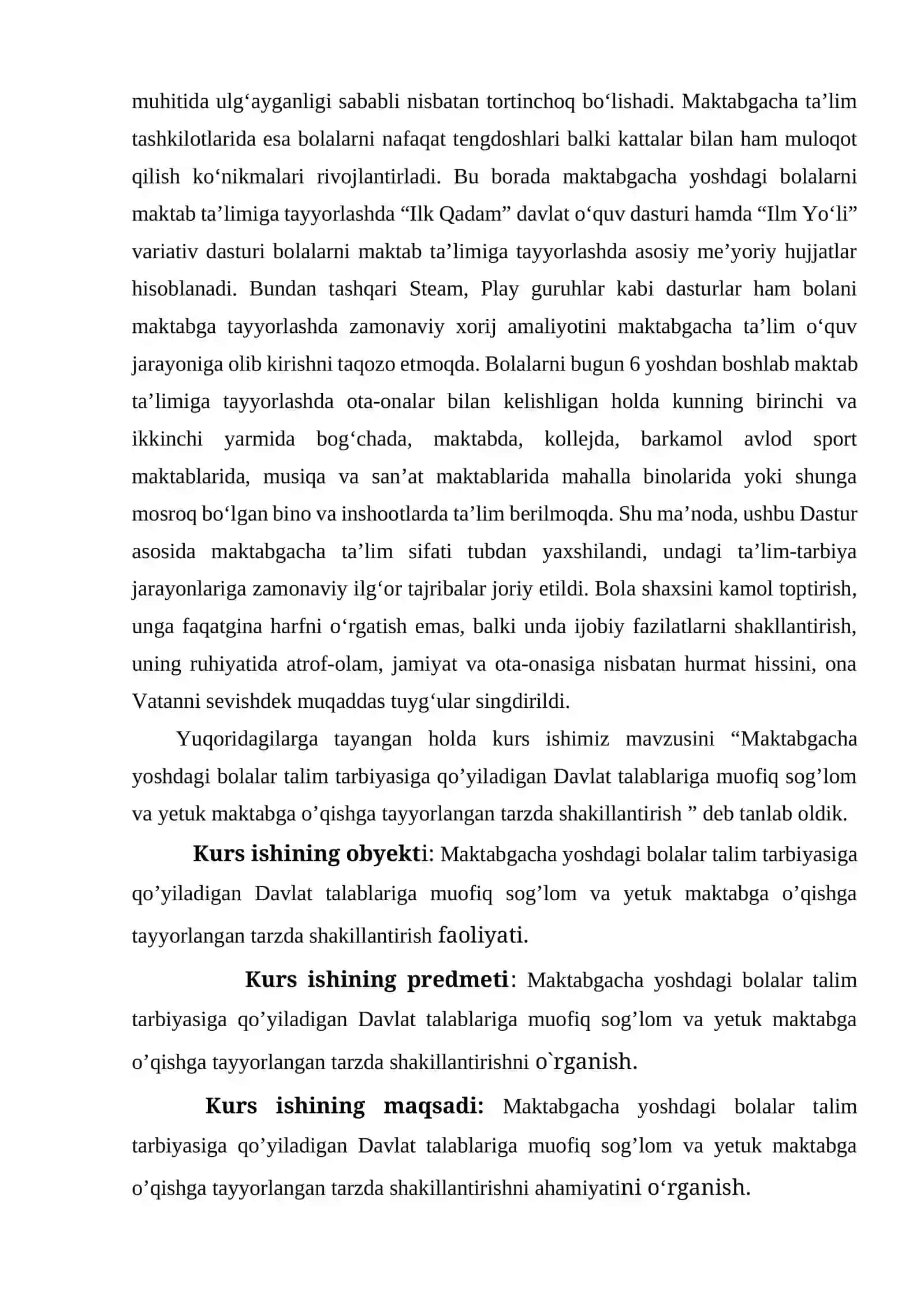 Maktabgacha yoshdagi bolalar talim tarbiyasiga qo’yiladigan Davlat talablariga muofiq sog’lom va yetuk maktabga o’qishga tayyorlangan tarzda shakillantirish 4