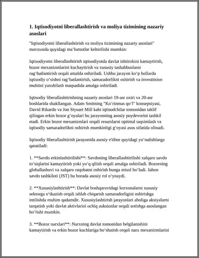 IQTISODIYOTNI LIBERALLASHTIRISH SHAROITIDA MOLIYA TIZIMINING MOHIYATI VA O'ZIGA XOS XUSUSIYATLARI 4
