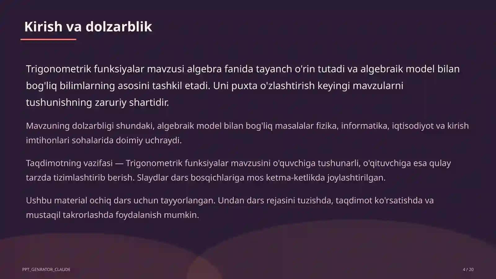 Trigonometrik funksiyalar (10-sinf) 4