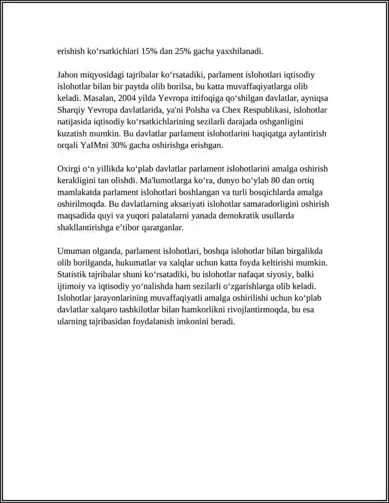 O’ZBEKISTON RESPUBLIKASIDA PARLAMENT ISLOHOTLARINING ZARURIYATI TAJRIBA VA MUAMMOLAR 4