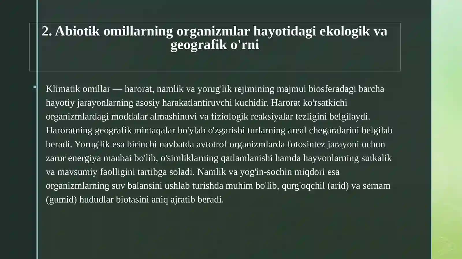 abiotik omillarning tirik organizmlar tarqalishiga tasiri 4