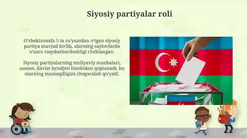 O’zbekiston Respublikasi Saylov tizimi. Moliya, pul va bank tizimi 4