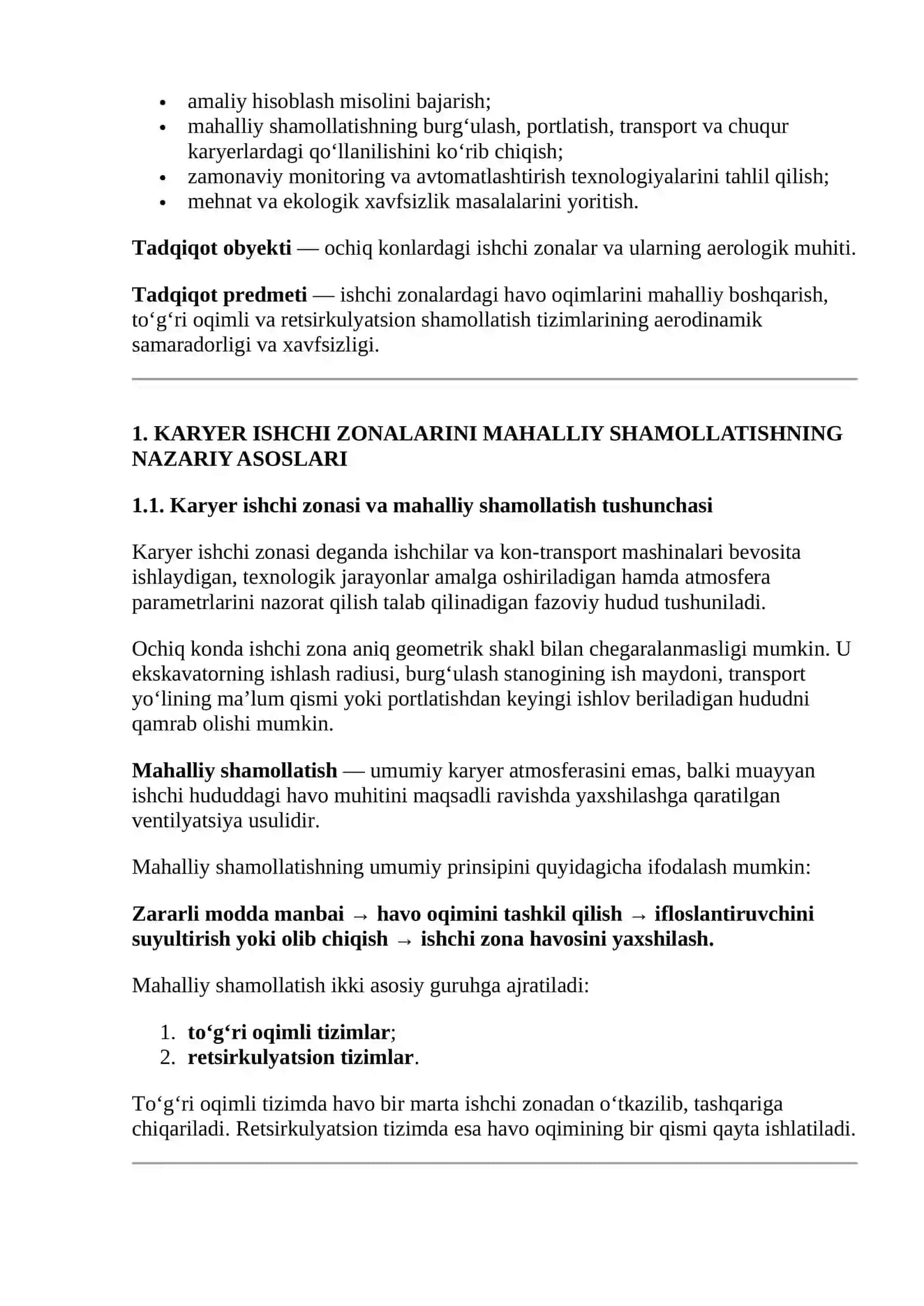 Karyer ishchi zonalarini mahalliy shamollatish (retsirkulyatsion va to‘g‘ri oqimli usullar) 4