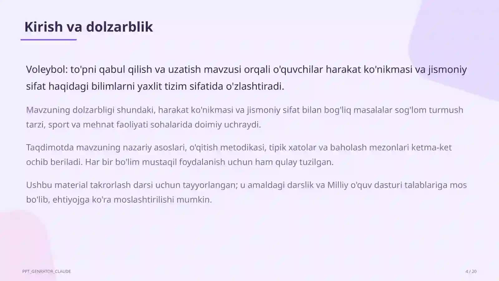 Voleybol: to'pni qabul qilish va uzatish (5-sinf) 4
