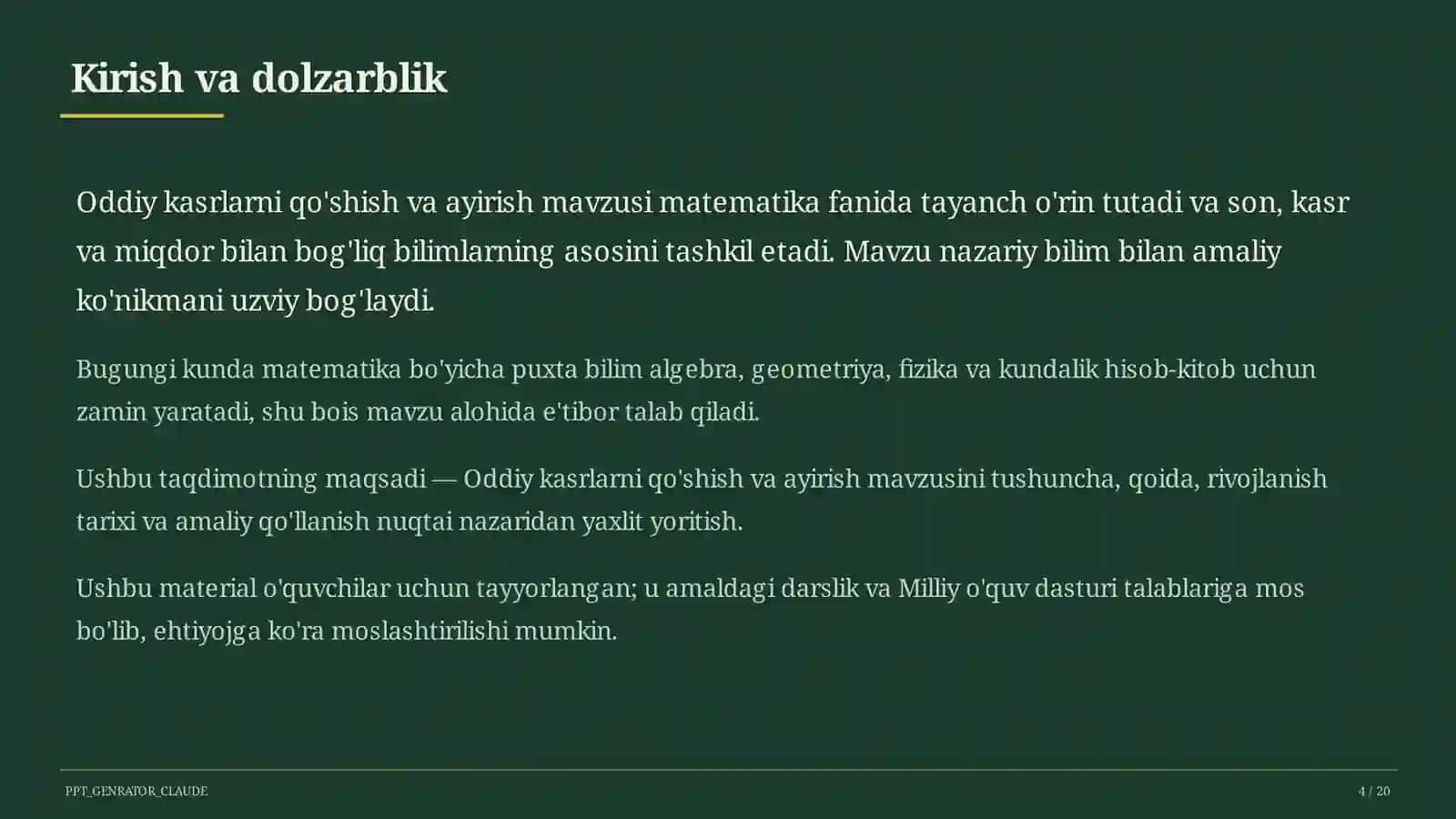 Oddiy kasrlarni qo'shish va ayirish (5-sinf) 4