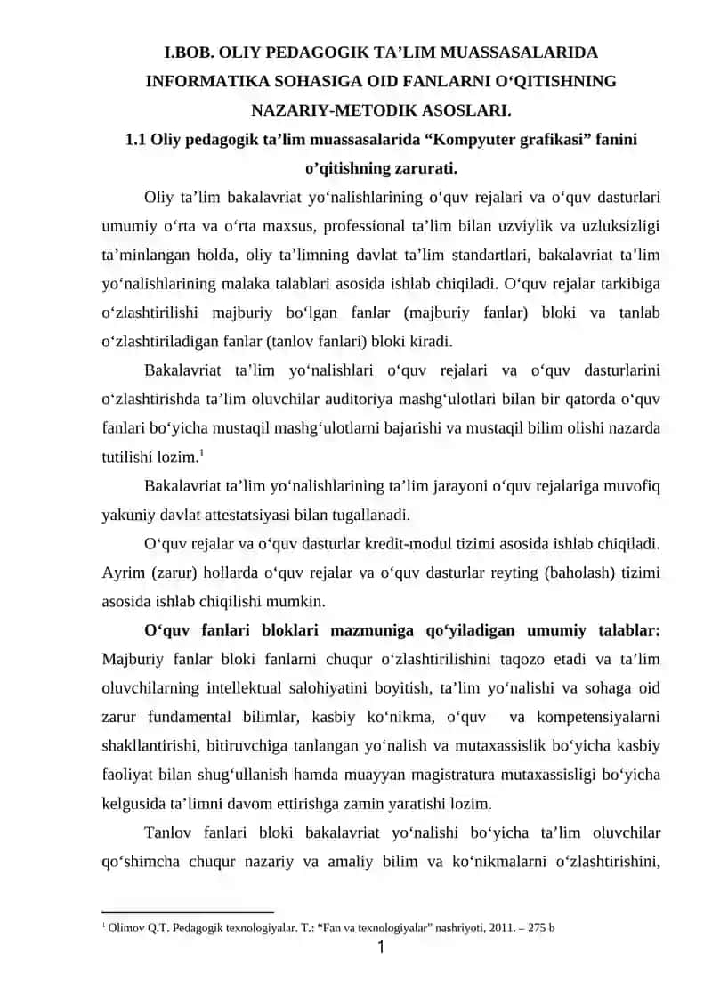 Mavzu: Oliy Pedagogik Ta’lim Muassasalarida Informatika Sohasiga oid Fanlarni O'qitishning Nazariy-Metodologik Asoslari 4