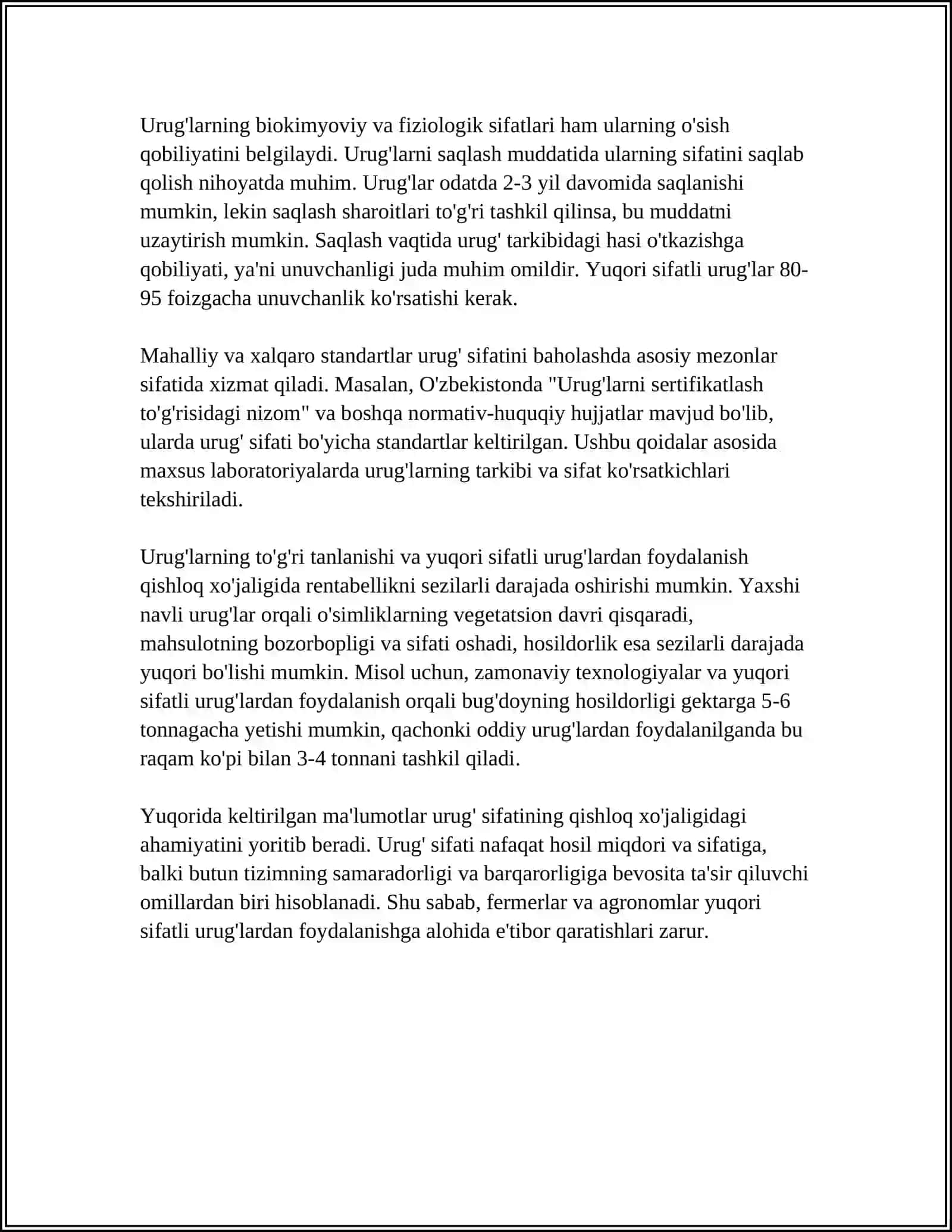 MADANIY O'SIMLIKLARNING URUG', UNING SIFAT KO'RSATKICHLARINING YANGI USULLARI 4