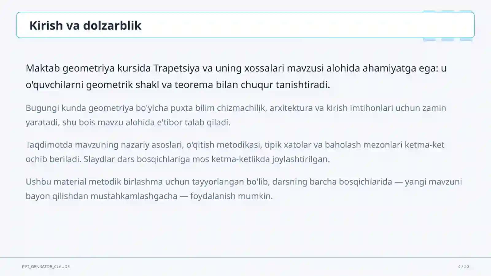 Trapetsiya va uning xossalari (8-sinf) 4