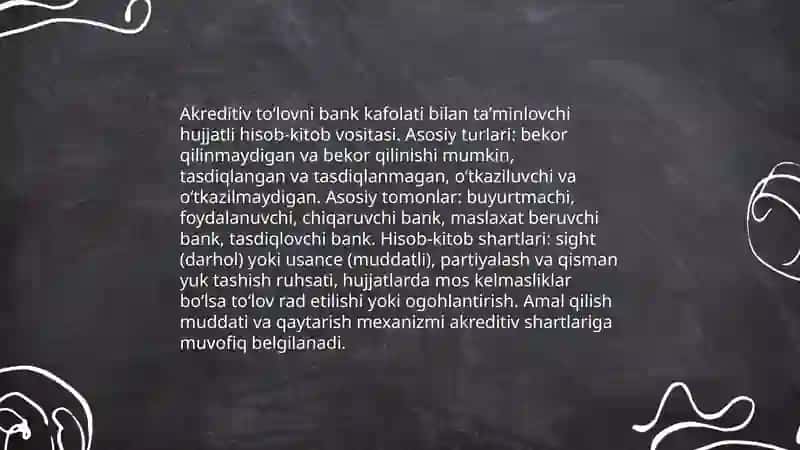 Xalqaro kredit shakllari va xisob-kitob shartlarining qollanilishi 4