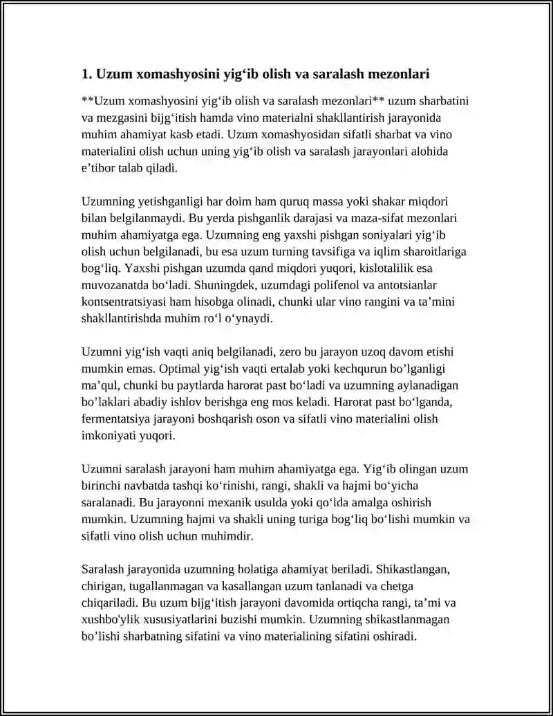 Uzum Shrabatini va Mezgasini Bijgʻitish va Vino Materialni Shakllantirish 4