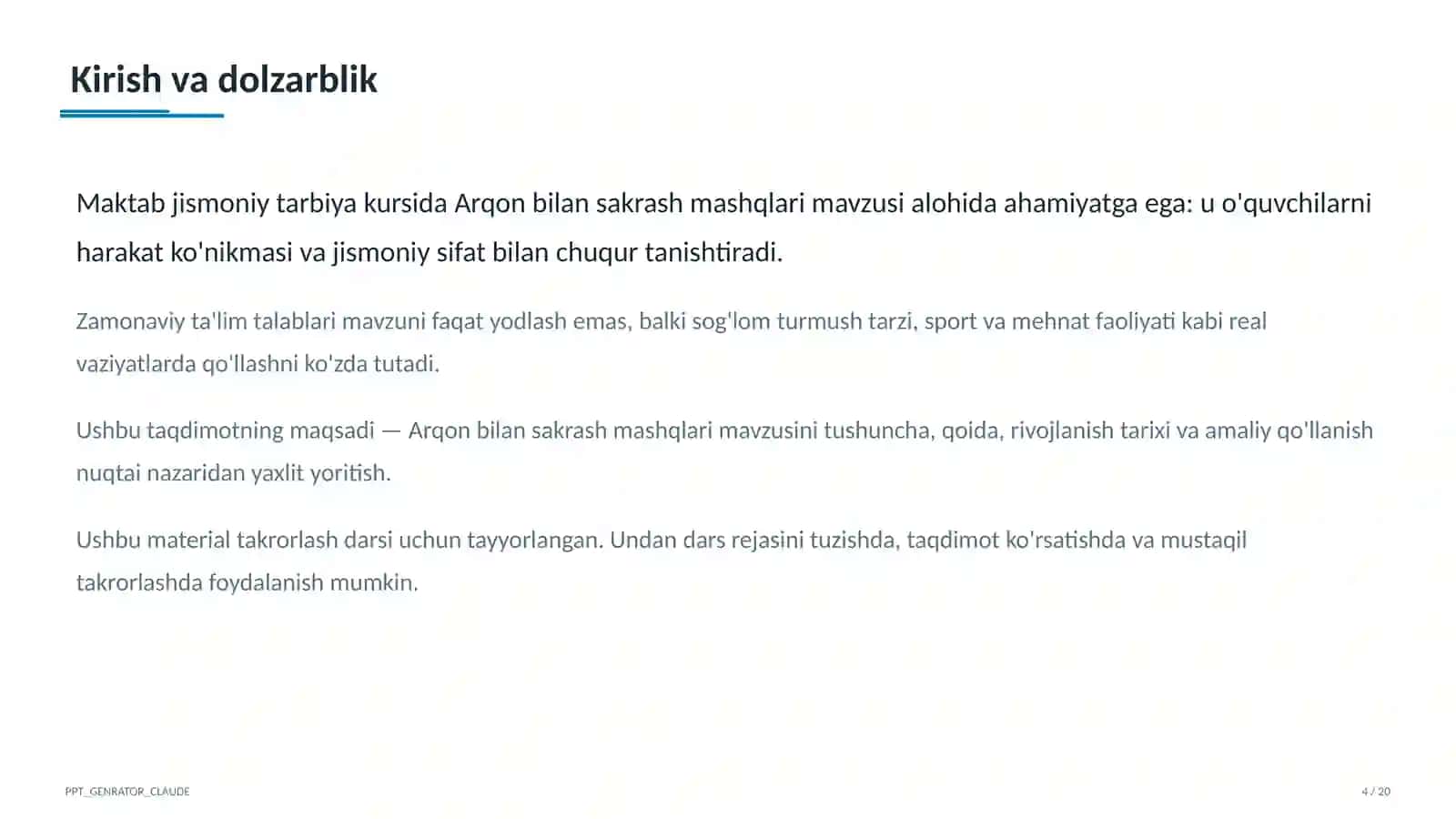 Arqon bilan sakrash mashqlari (3-sinf) 4