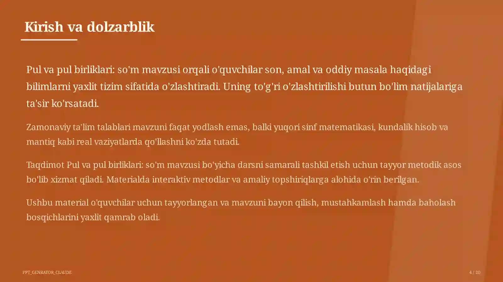 Pul va pul birliklari: so'm (2-sinf) 4