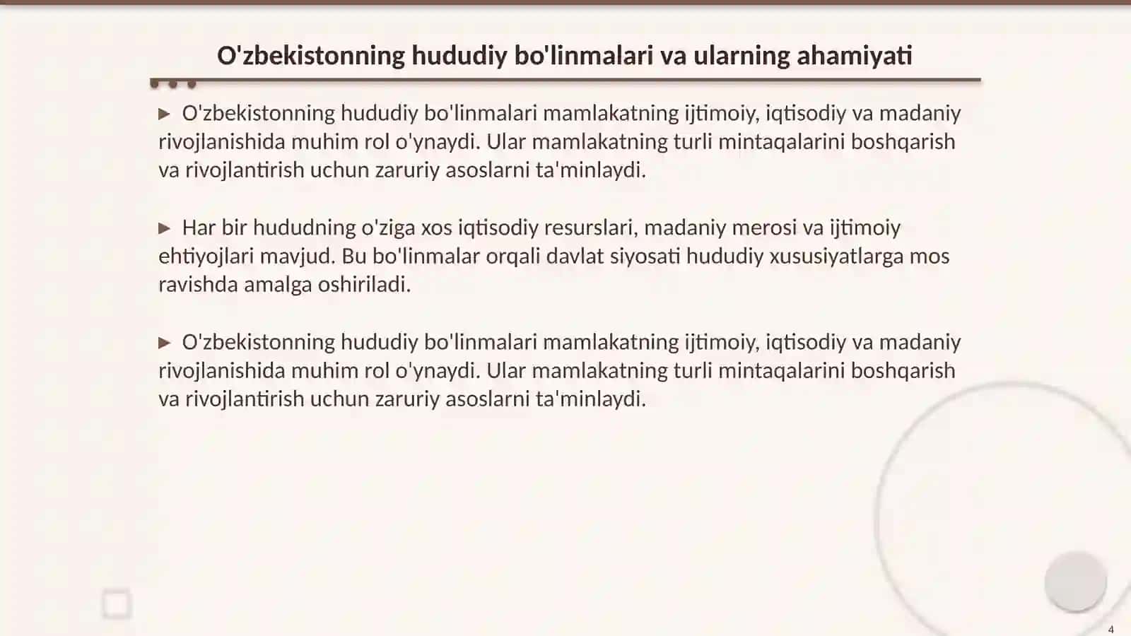 O'zbekiston Respublikasining ma'muriy va hududiy tuzilishi 4
