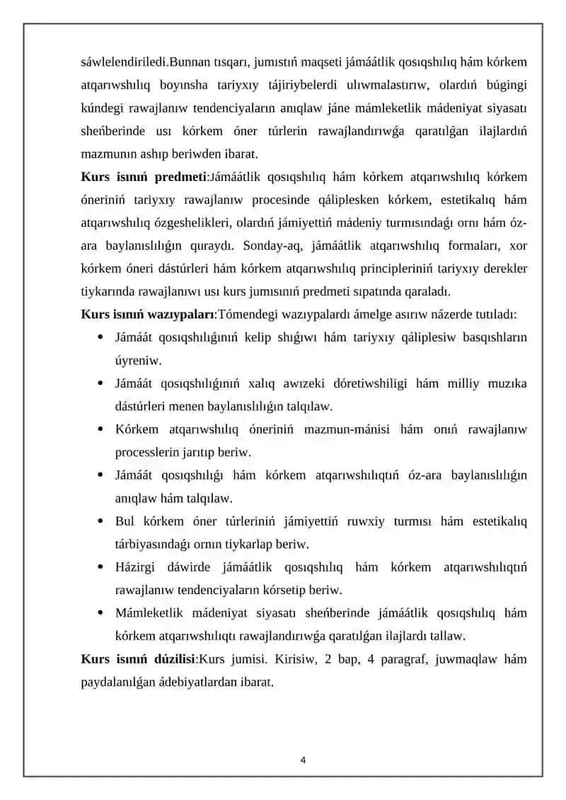Jámáátlik qosiqshiliq ham korkem oner atqariwshiliğiniñ tariyxi 4