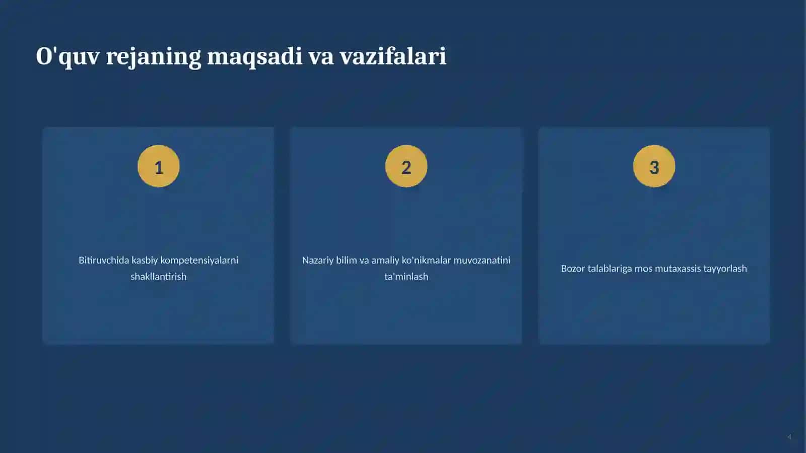 BAKALAVRIAT TA'LIM YO'NALISHLARI O'QUV REJASI 4