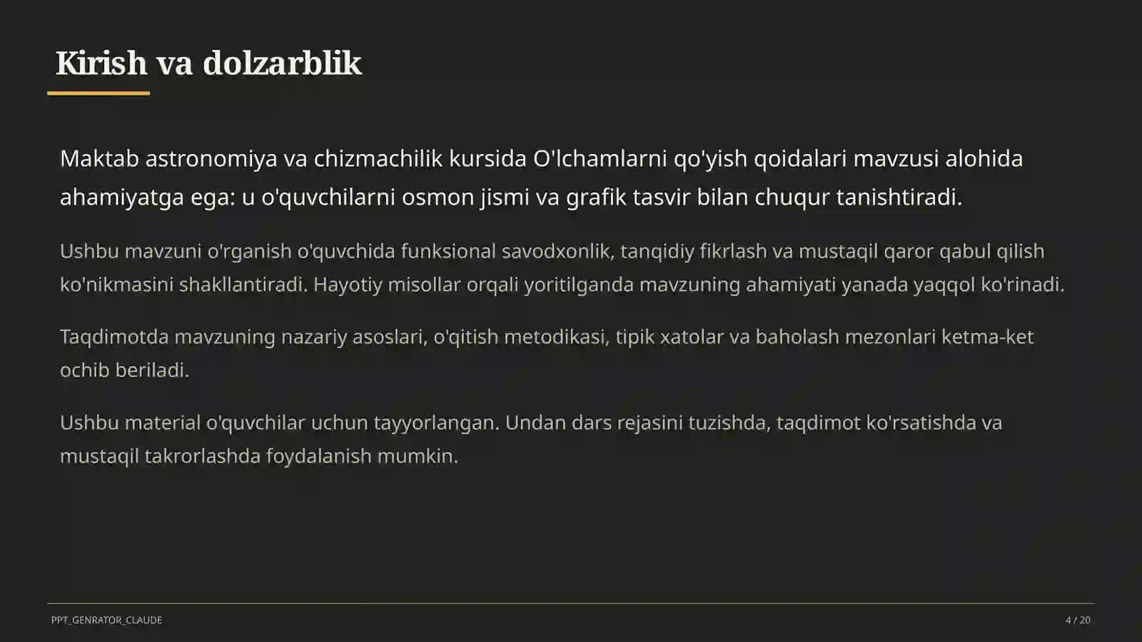 Astronomiya va chizmachilik (8–11) — o'quvchilar uchun 4