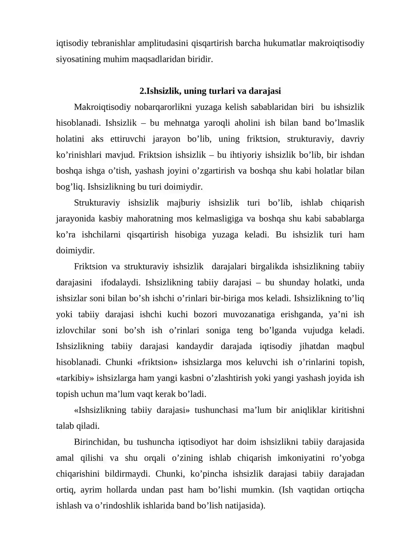 Bozor iqtisodiyotining davriy rivojlanishi. Ishsizlik 4
