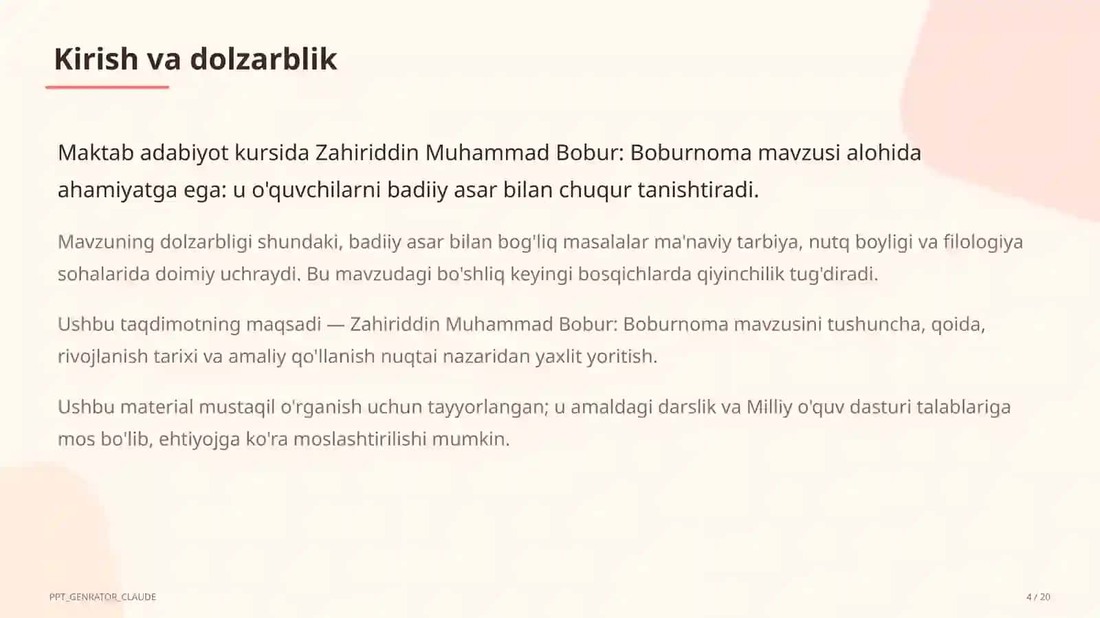 Zahiriddin Muhammad Bobur: Boburnoma (8-sinf) 4