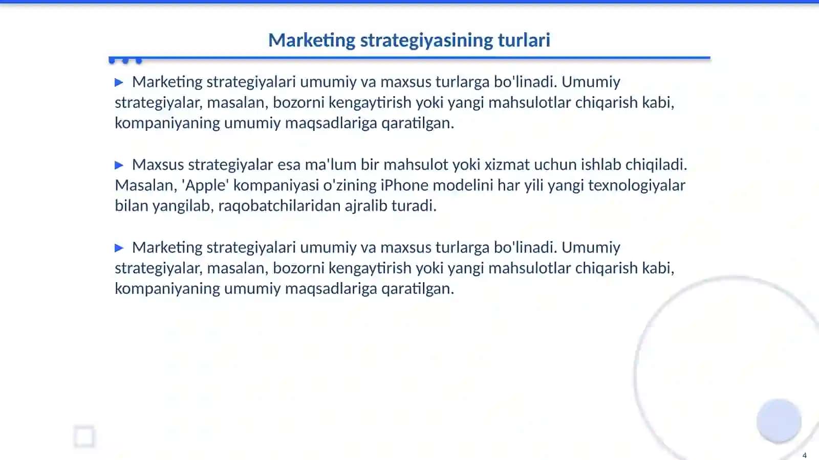 Marketing strategiyasi va uning ahamiyati. Bironkompaniya misolida 4