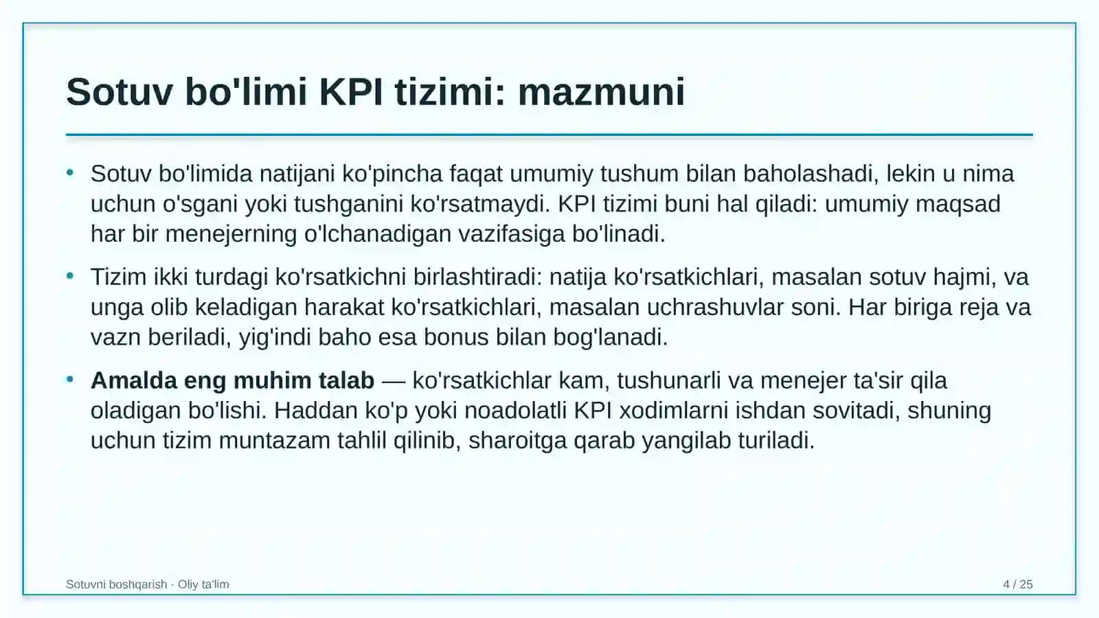 Doktoranturada sotuv bo'limi KPI tizimini joriy etish 4