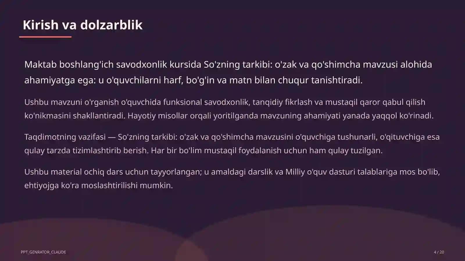 So'zning tarkibi: o'zak va qo'shimcha (3-sinf) 4