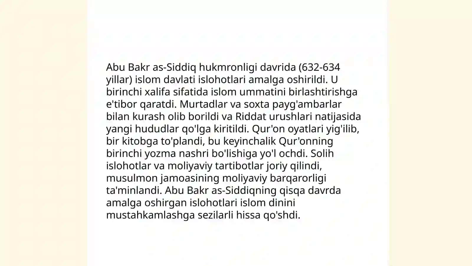 Roshid xalifalar hukmronligi davrida islohotlarning mohiyati.Umaviylar va Abbosiylar hukmronligi davrida dinga munosabat 4