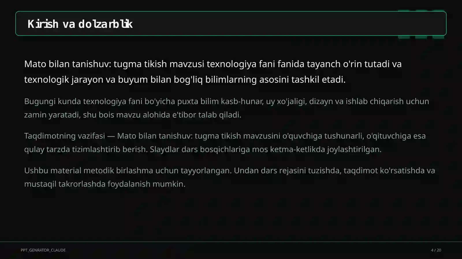 Mato bilan tanishuv: tugma tikish (2-sinf) 4