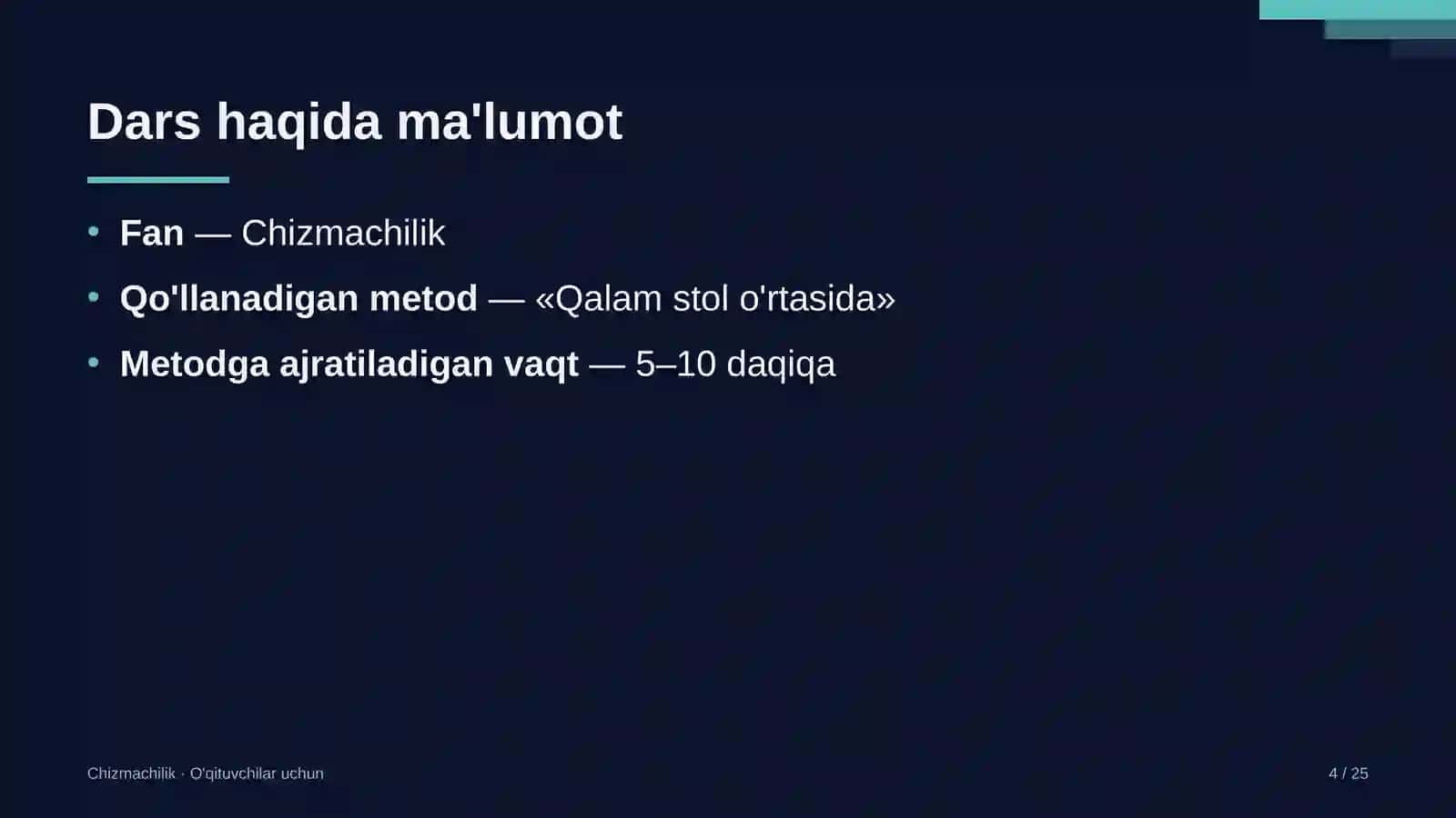 chizmachilik darslarida qalam stol o'rtasida metodidan foydalanish 2146 4