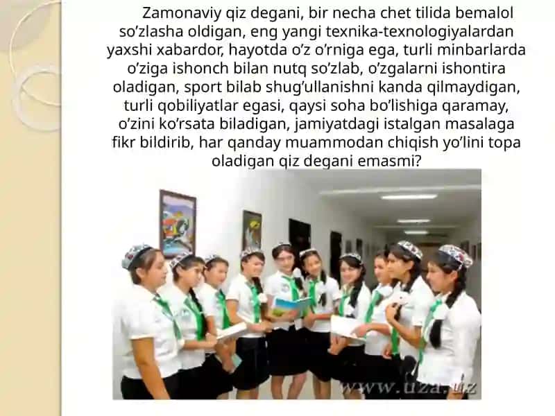 Zamonaviyo`zbek qizlarining axloqi 4