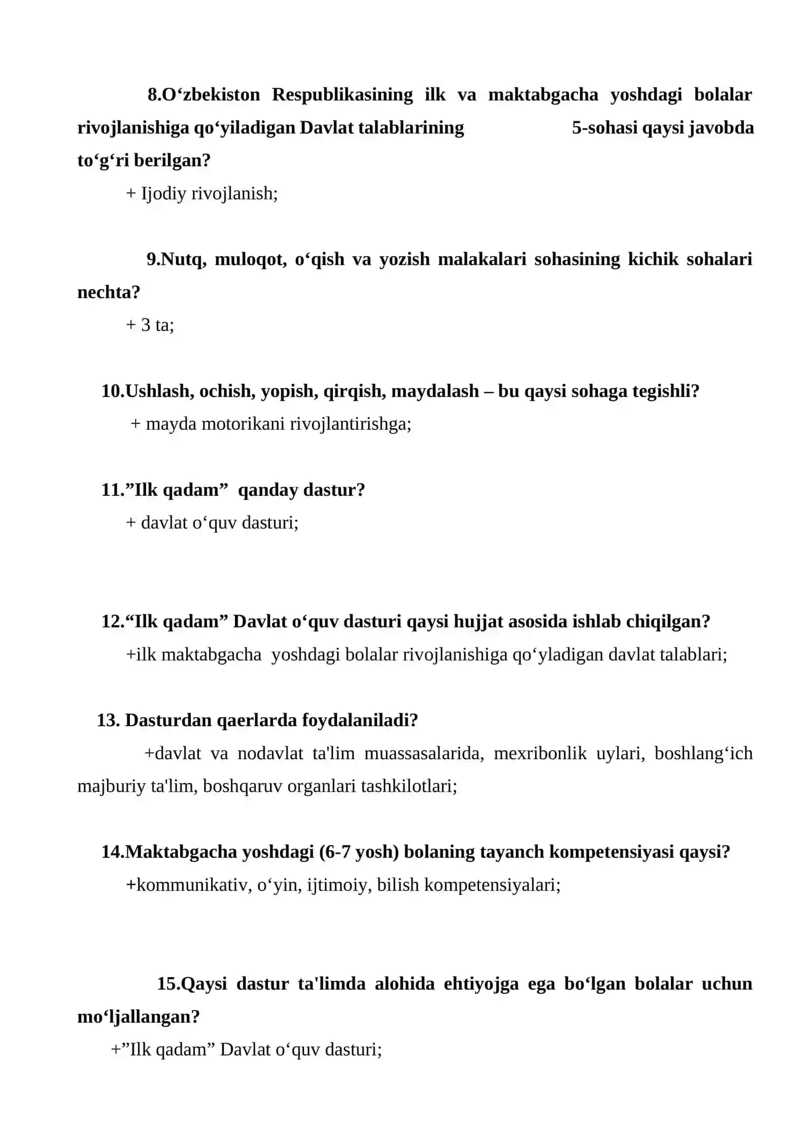 Maktabgacha ta’lim attestatsiyasi uchun 200 ta test javoblari bilan 4