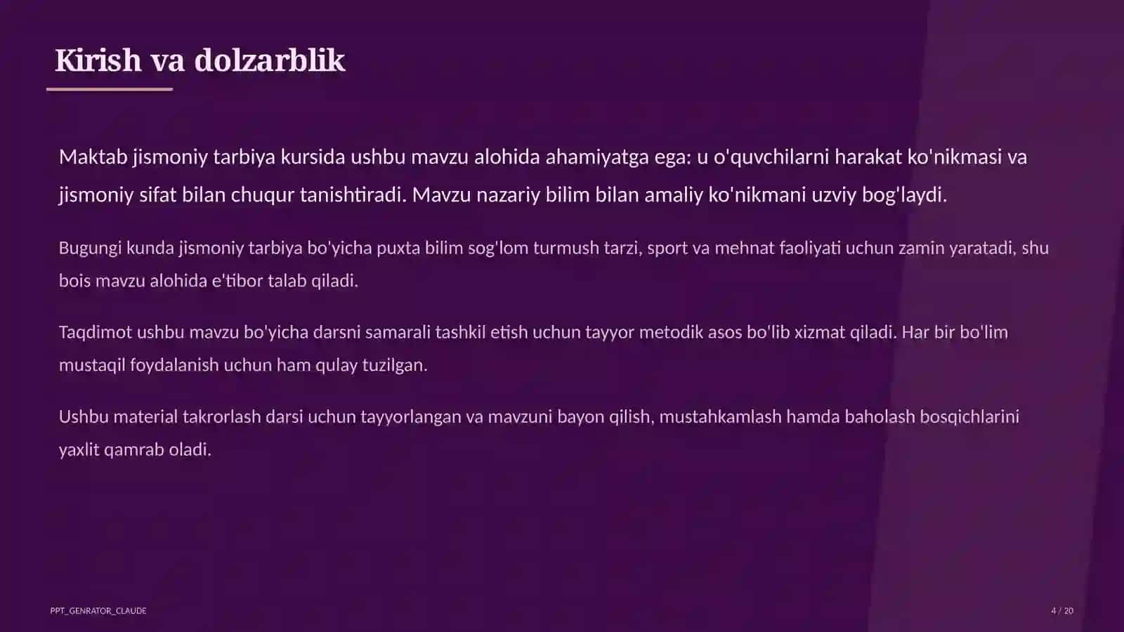 Chidamlilikni rivojlantirish: uzoq masofaga yugurish (7-sinf) 4