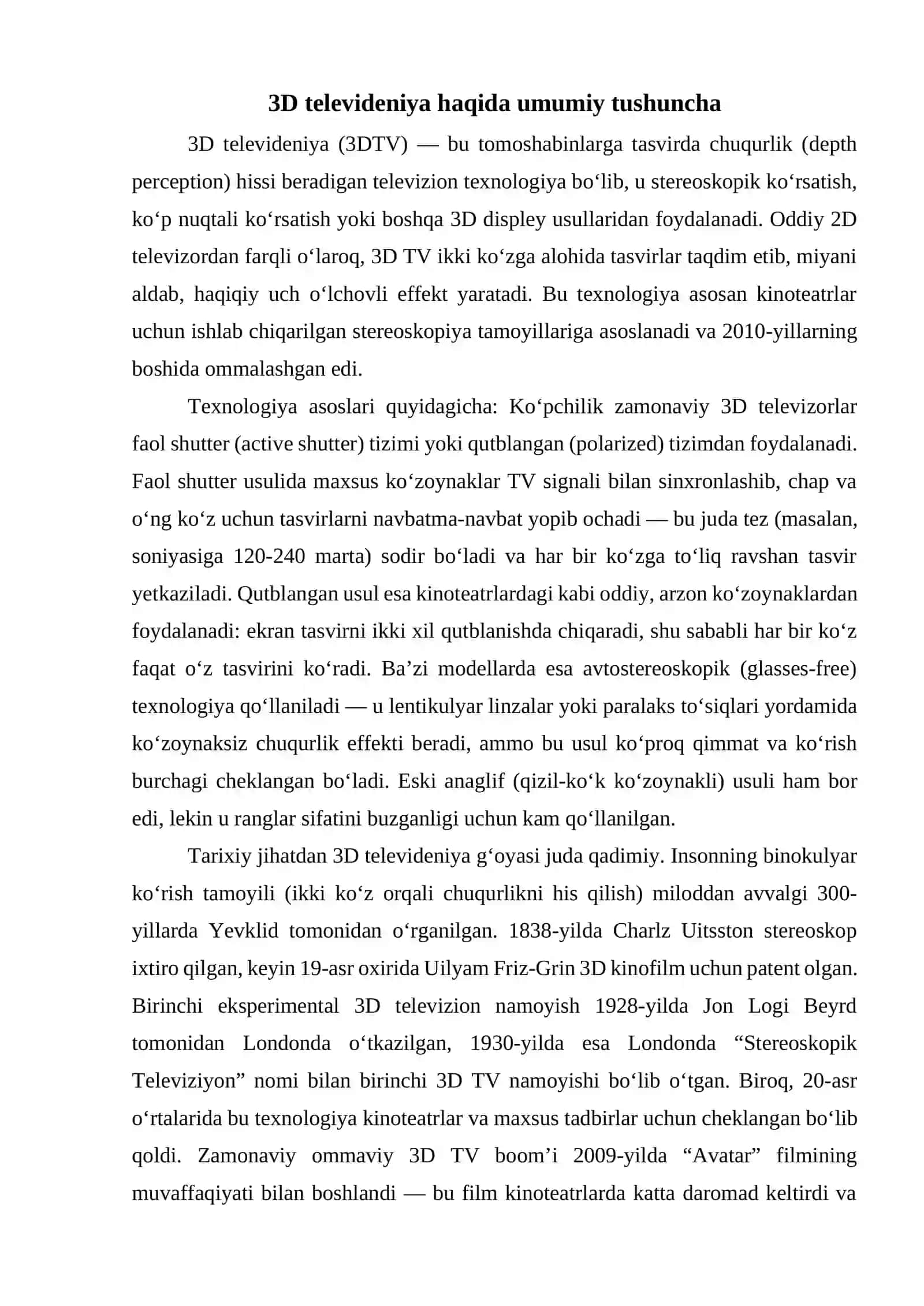 3D televideniya tamoyili va ishlash prinsipi 4