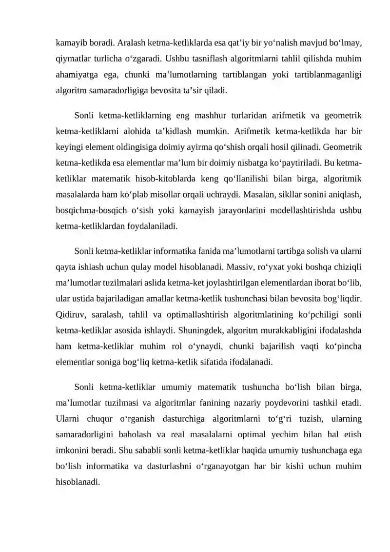 Ma’lumotlar tuzilmasi va algoritmlarda sonli ketma-ketliklarning tatbiqi 4
