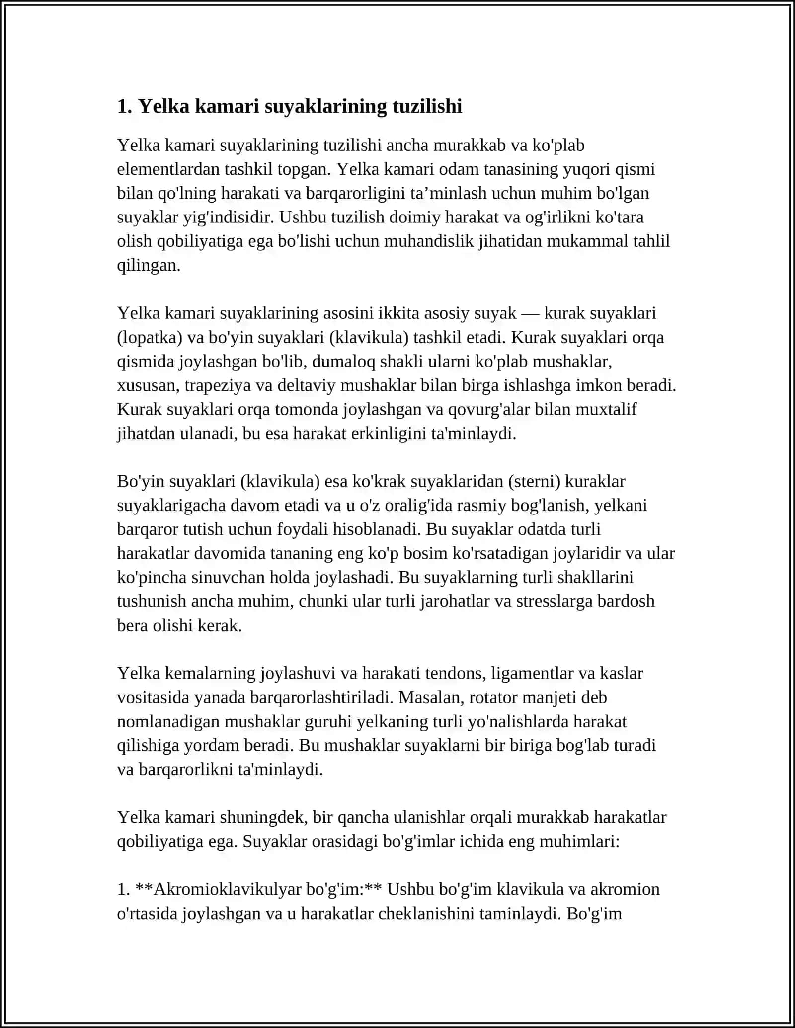YELKA KAMARI VA QOʻL ERKIN QISMI SUYAKLARINING BIRLASHUVI: XOSIL BOʻLISHI TUZILISHI, HARAKAT OʻQLARI VA SATHLAR.BOʻGʻIMLARINING ARTROGRAFIYA KT YAMR MRT LARDA UMUMIY KOʻRINISH 4