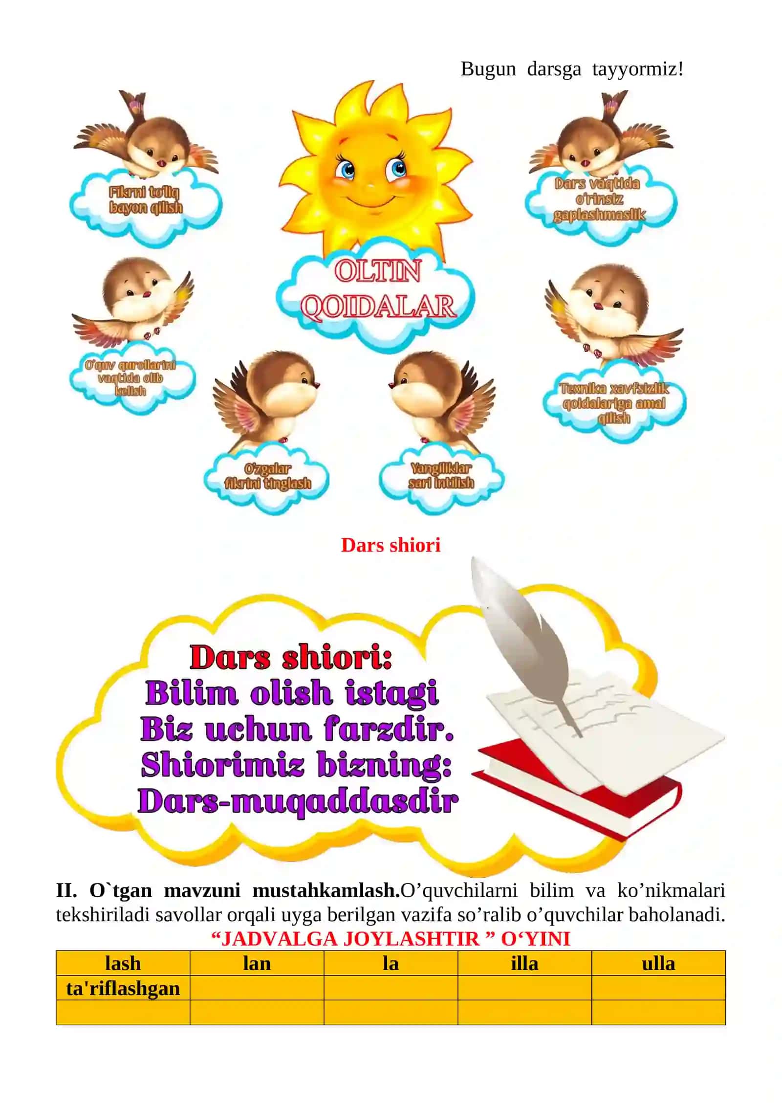 Matn ustida ishlash mavzusida 3-sinf Ona tili fanidan dars ishlanmasi 4