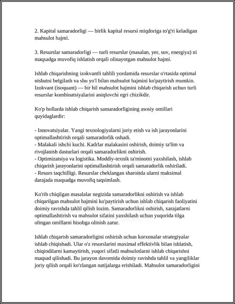 Ishlab chiqarish funksiyasi va mahsulot samaradorligi 4