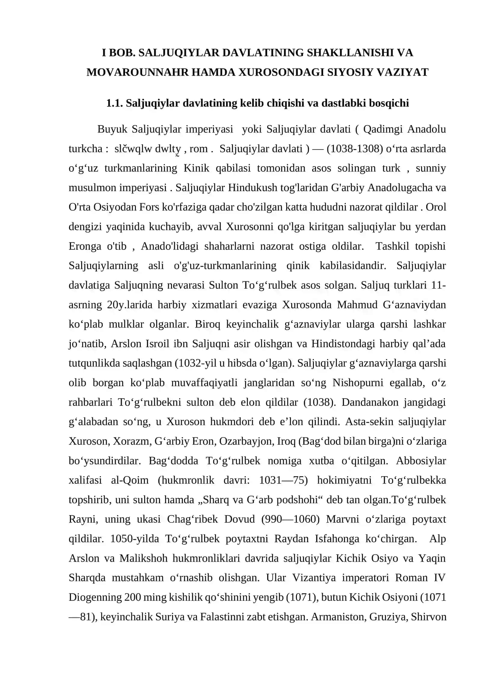 SALJUQIYLAR DAVLATINING SHAKLLANISHI VA MOVAROUNNAHR HAMDA XUROSONDAGI SIYOSIY VAZIYAT 4