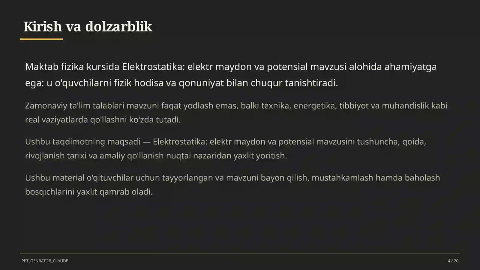 Elektrostatika: elektr maydon va potensial (10-sinf) 4
