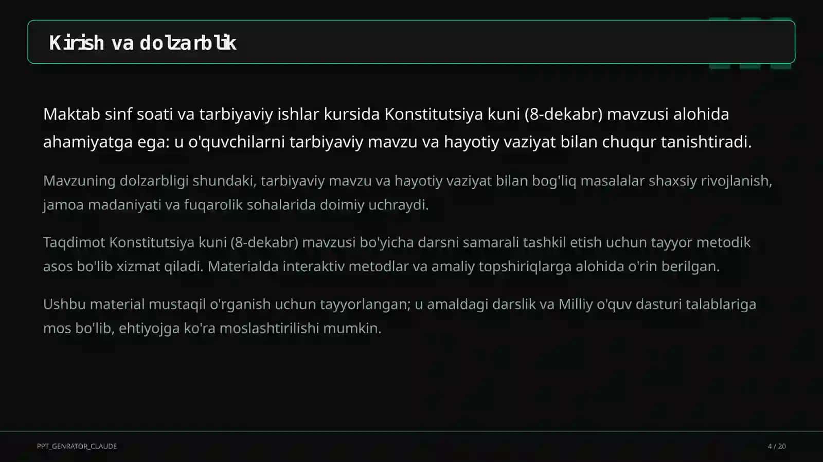 Dars rejasi 4