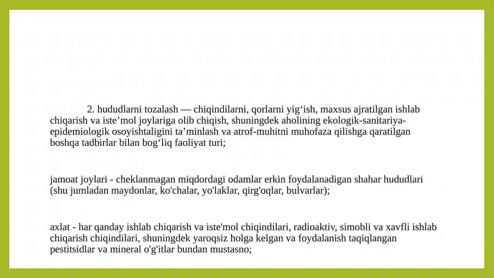 Shahar hududini obodonlashtirish      Shaharni obodonlash-tirish elementlarini o'rganish 4