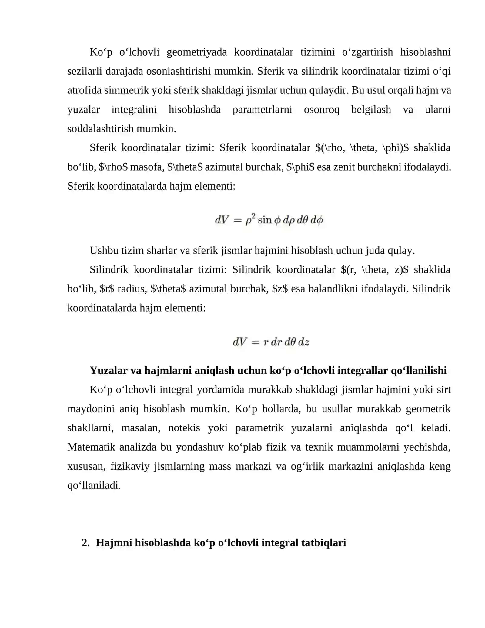 Uch o‘lchovli fazoda jismlarning yuza va hajmlarini hisoblashda integral hisob tatbiqlari 4