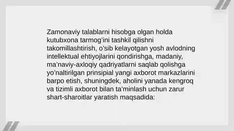 Zamonaviy talablarni hisobga olgan holda kutubxona tarmogʻini tashkil qilish 4