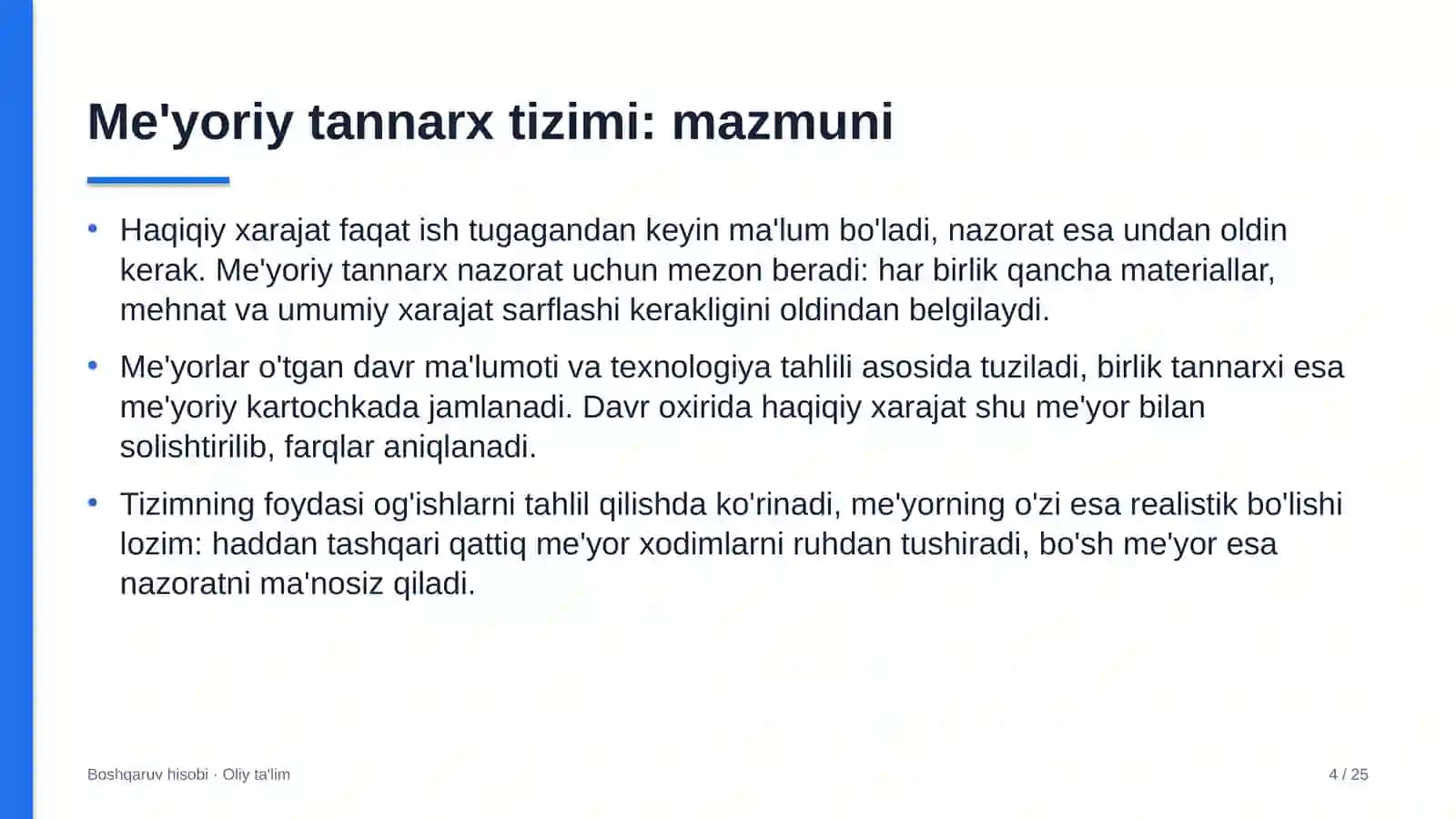 Karshering xizmatida me'yoriy tannarx tizimini joriy etish 4