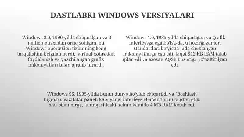 Windows operatsion tizim tarixi va unda ishlash asoslari 4