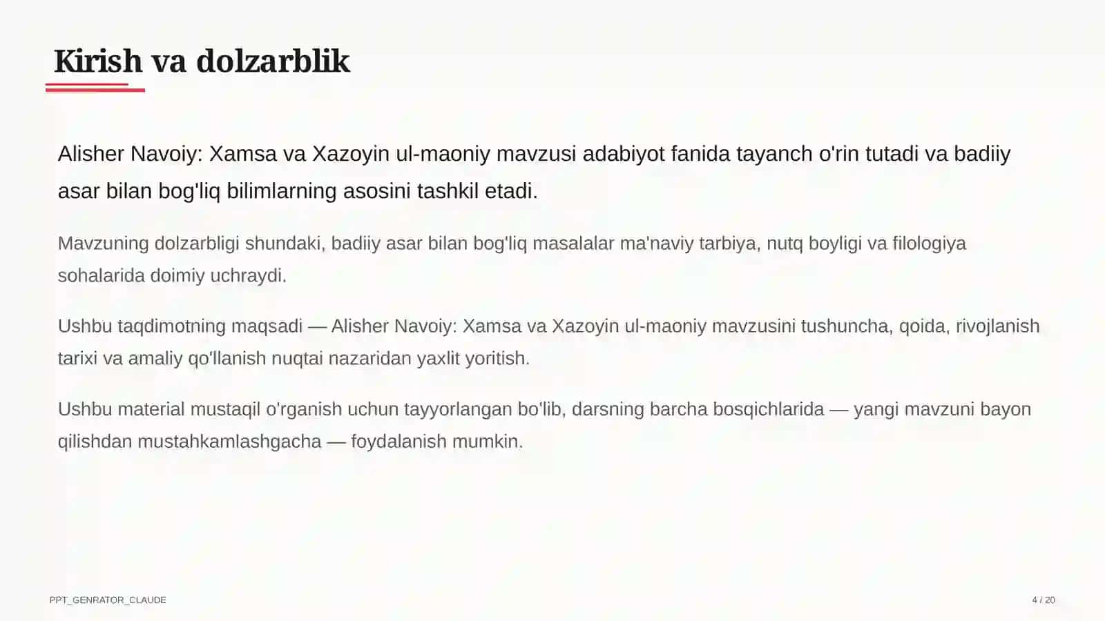 Alisher Navoiy: Xamsa va Xazoyin ul-maoniy (9-sinf) 4